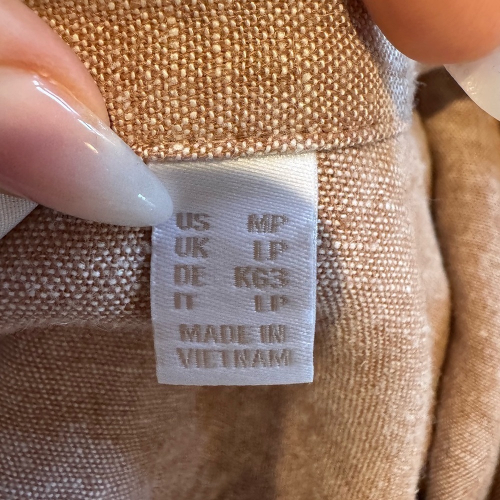 Susan Graver Pure Linen Blend Taupe Dress W/ Pockets Size Medium Petite Euc — image 7 of 8